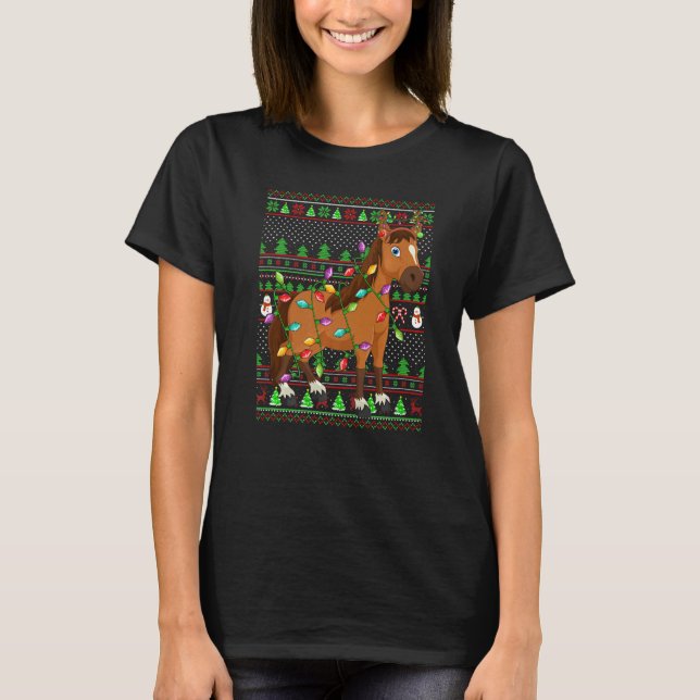 T-shirt Ugly Xmas Sweater Style Lighting Horse Christmas (Devant)