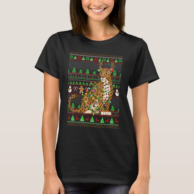 T-shirt Ugly Xmas Sweater Style Lighting Jaguar Christmas (Devant)