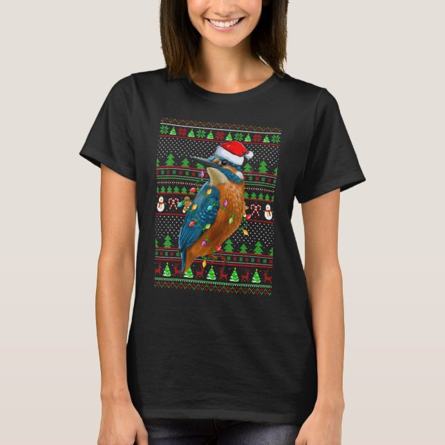 T-shirt Ugly Xmas Sweater Style Lighting Kingfisher Bird C (Devant)