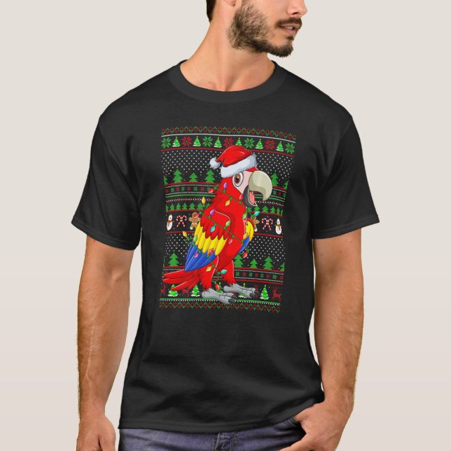 T-shirt Ugly Xmas Sweater Style Lighting Parrot Bird Chris (Devant)