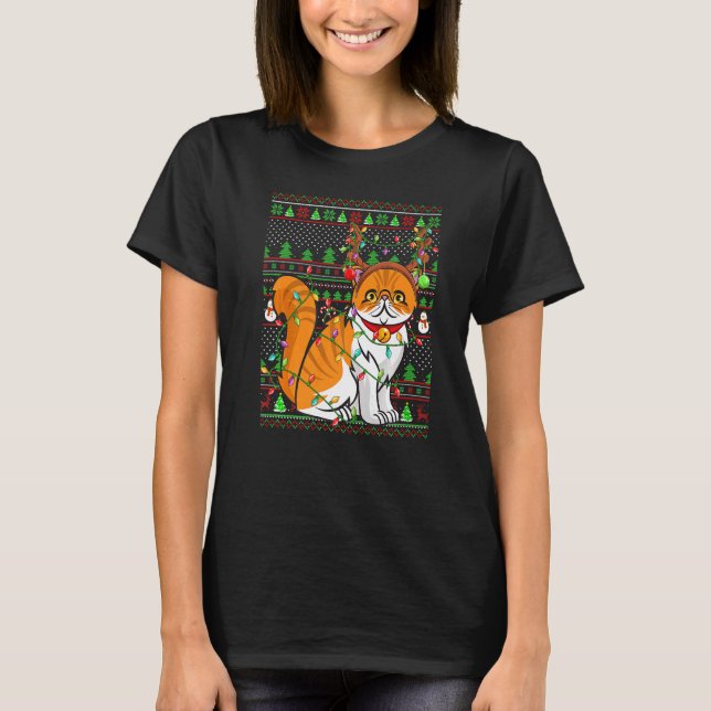 T-shirt Ugly Xmas Sweater Style Lighting Persian Cat Chris (Devant)