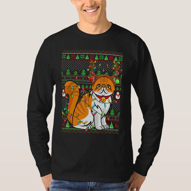 T-shirt Ugly Xmas Sweater Style Lighting Persian Cat Chris (Devant)