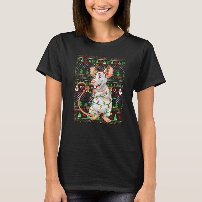 T-shirt Ugly Xmas Sweater Style Lighting Rat Christmas   (Devant)