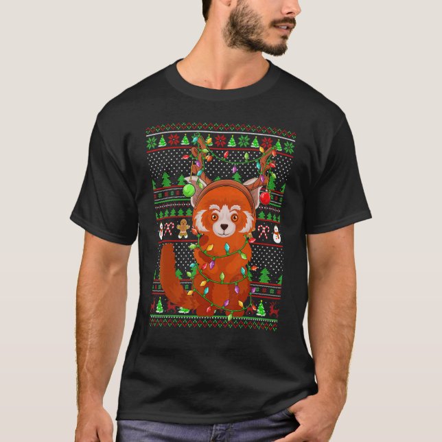 T-shirt Ugly Xmas Sweater Style Lighting Red Panda Christm (Devant)