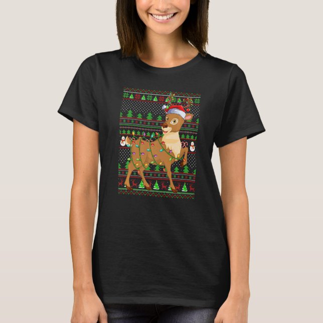T-shirt Ugly Xmas Sweater Style Lighting Reindeer Christma (Devant)