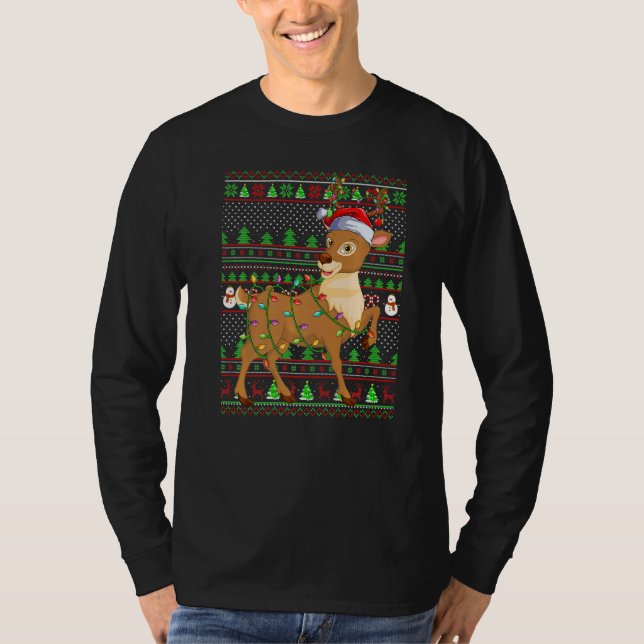 T-shirt Ugly Xmas Sweater Style Lighting Reindeer Christma (Devant)