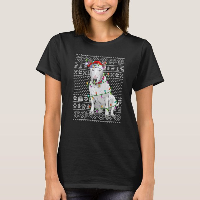 T-shirt Ugly Xmas Sweater Style Santa Bull Terrier Dog Chr (Devant)