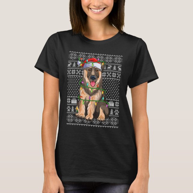 T-shirt Ugly Xmas Sweater Style Santa German Shepherd Dog  (Devant)