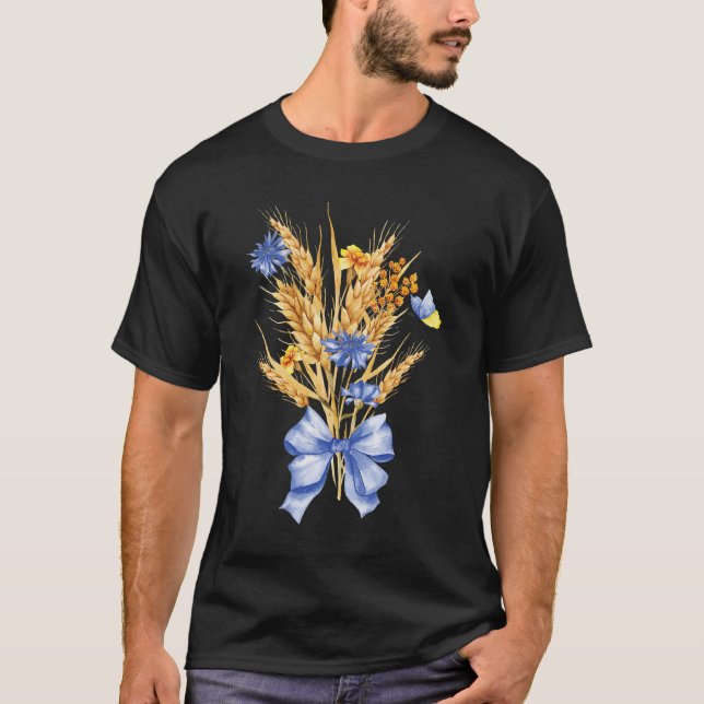 T-shirt Ukraine Blé Bouquet Fleur sauvage drapeau ukrainie (Devant)