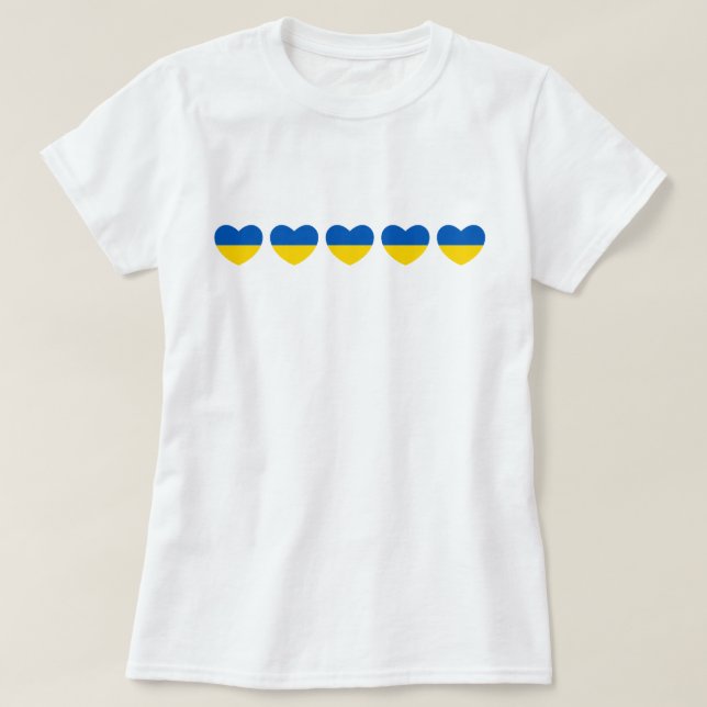 T-shirt Ukraine Drapeau cinq Coeurs bleu et jaune (Design devant)