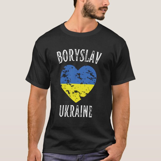 T-shirt Ukraine Drapeau Coeur Boryslav (Devant)