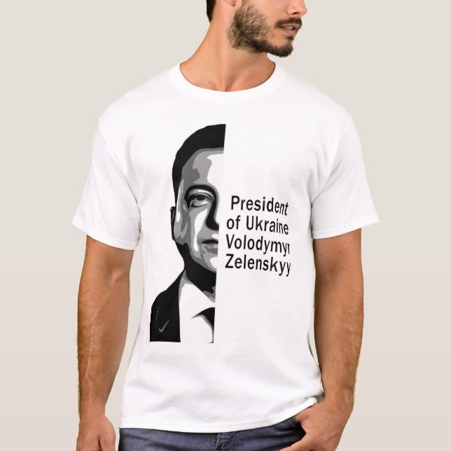T-shirt Ukraine Président Zelenskyy Half Portrait B&W Art (Devant)