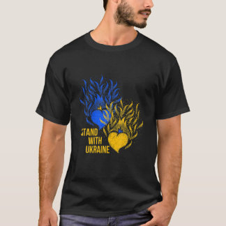 T-shirt Ukraine Supporter Flag Color Blue Yellow Fire Hear