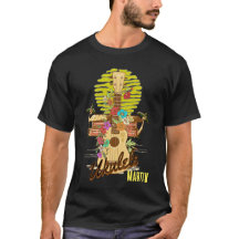 Ukulele avec fleurs et palmiers/nom modifiable