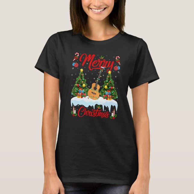 T-shirt Ukulele  Lights Xmas Tree Santa Ukulele Christmas (Devant)