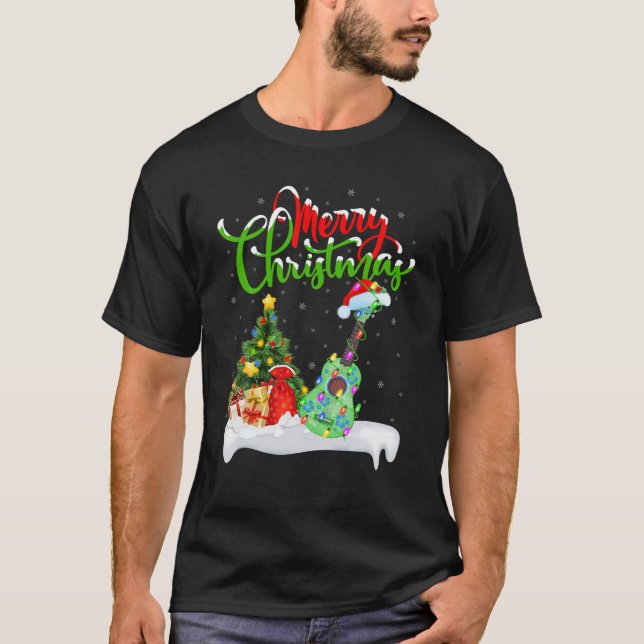T-shirt Ukulele Music Lover Xmas Lighting Père Noël Ukulel (Devant)