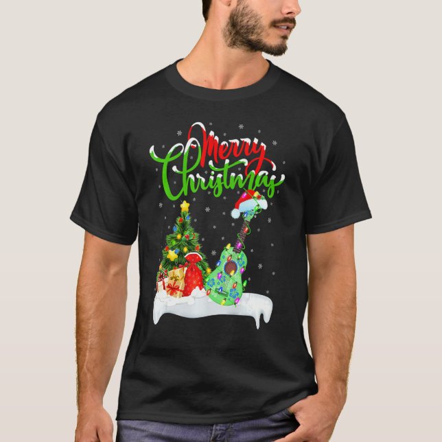 T-shirt Ukulele Music Xmas Lighting Père Noël Ukulele Chri (Devant)