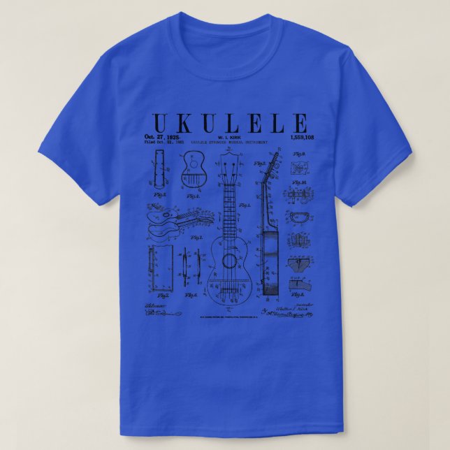 T-shirt Ukulele Musical Instrument Uke Vintage Patent Draw (Design devant)