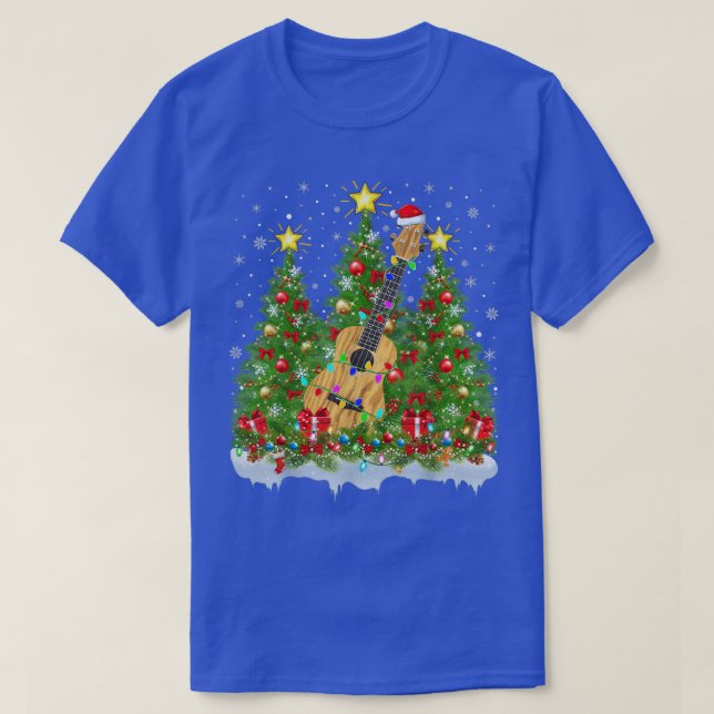 T-shirt Ukulele Xmas illumine Père Noël Ukulele sapin de N (Design devant)