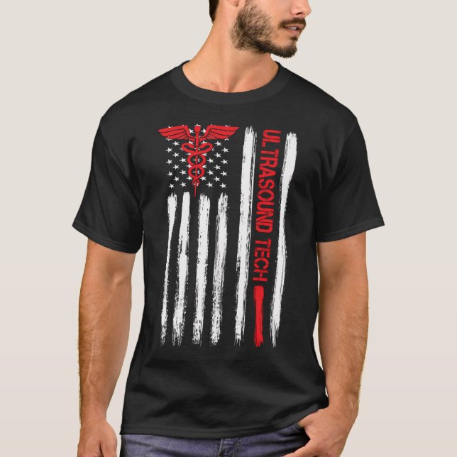 T-shirt Ultrasound Tech Drapeau américain Cardiac Vasculai (Devant)