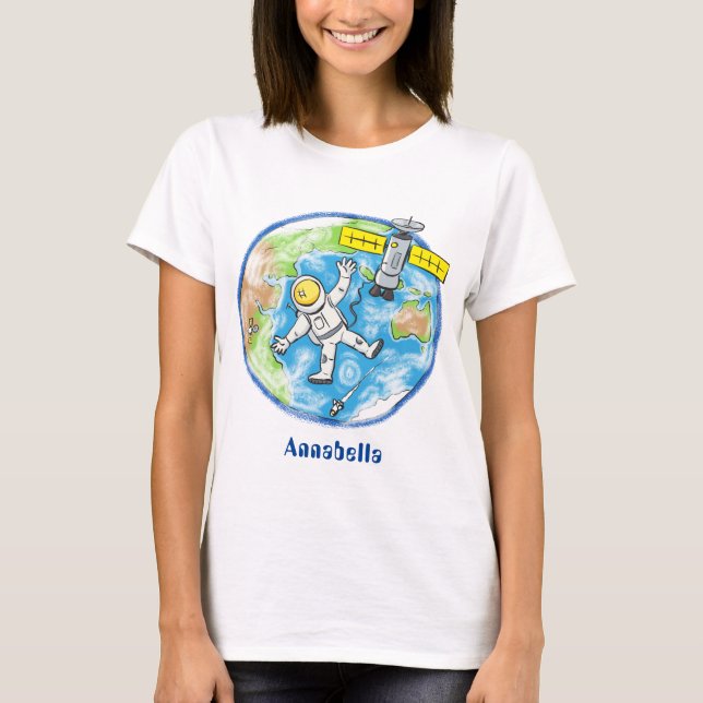 T-shirt Un astronaute amusant dans l'espace et la bande de (Devant)