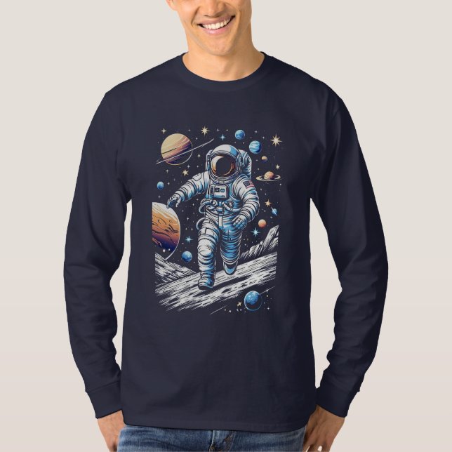 T-shirt Un astronaute courant sur la lune (Devant)