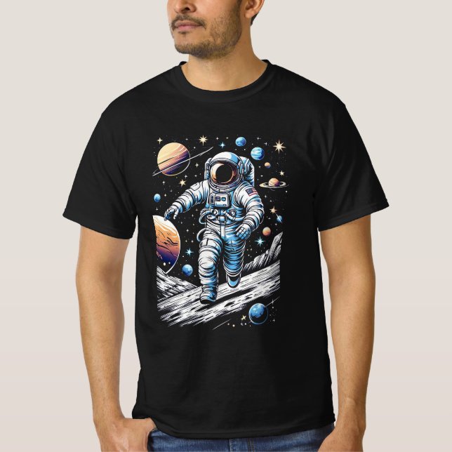 T-shirt Un astronaute courant sur la lune (Devant)