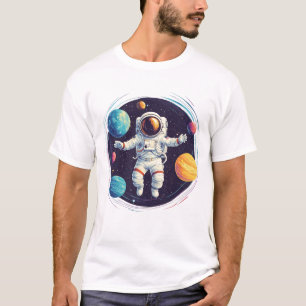 T-shirt Un astronaute explore le système solaire coloré