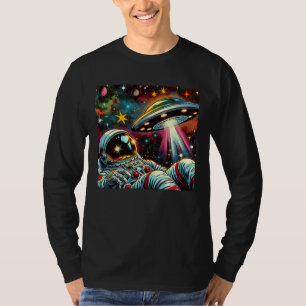 T-shirt Un astronaute flotte dans l'espace avec un OVNI Ai