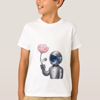 T-shirt Un astronaute robot tenant une fleur, avec étoiles