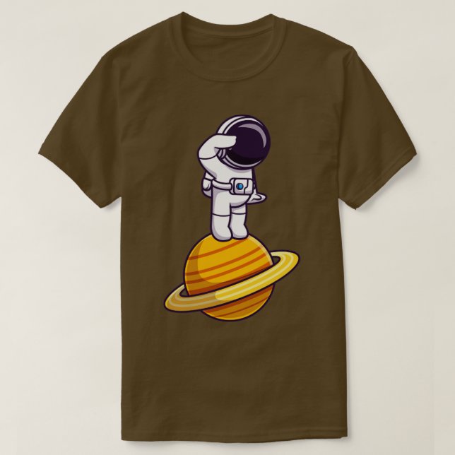 T-shirt Un Astronaute Se Pose Sur Un Dessin Planète (Design devant)