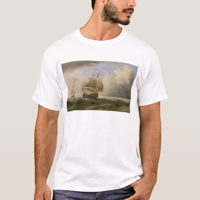 T-shirt Un bateau anglais Fin-transporté dans une brise (Devant)