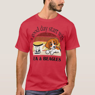 T-shirt Un bon début de journée avec thé et beagle
