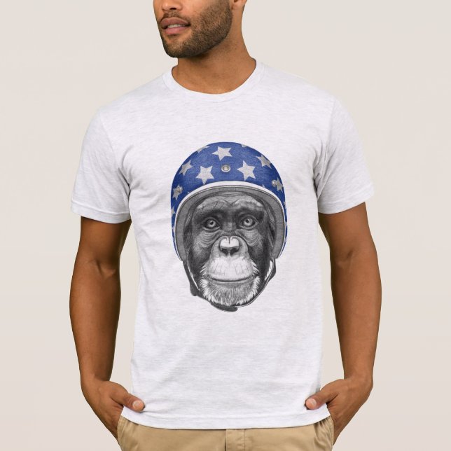 T-shirt Un cavalier de moto de chimpanzé (Devant)