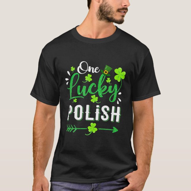 T-shirt Un chanceux Shamrock polonais Leprechaun Casquette (Devant)
