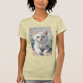 T-shirt Un chat blanc en fleurs.
