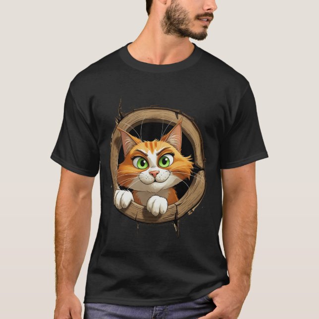 T-shirt Un chat de dessin animé avec des yeux verts brilla (Devant)