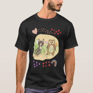 T-shirt Un chat et un hibou pour les propriétaires de chat
