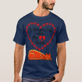 T-shirt Un chat Ginger possède mon coeur Orange Design Amo