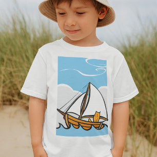 T-shirt Un chat grincheux sur un voilier Drôle Caricature 