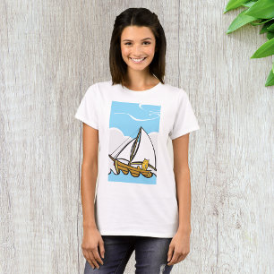 T-shirt Un chat grincheux sur un voilier Drôle Caricature 