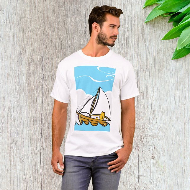 T-shirt Un chat grincheux sur un voilier Drôle Caricature  (Créateur téléchargé)