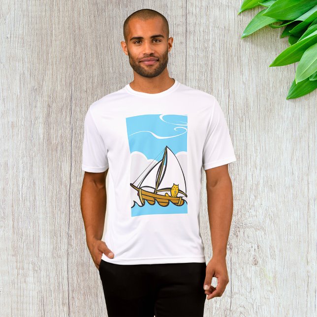 T-shirt Un chat grincheux sur un voilier Drôle Caricature  (Créateur téléchargé)