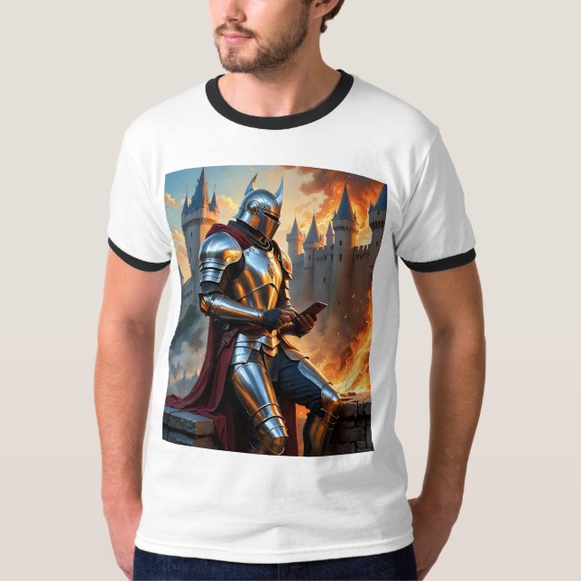 T-shirt Un Chevalier Textant Tandis Que Le Château Brûle U (Devant)