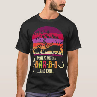 T-shirt Un Cochon Un Poulet Une Vache Marche Dans Un BarBQ
