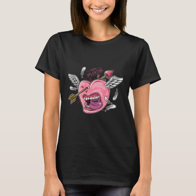 T-shirt un coeur d'amour avec des lèvres et des ailes frap (Devant)