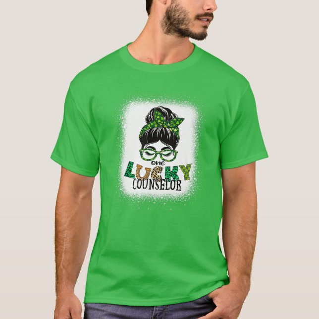 T-shirt Un conseiller chanceux Bleached Messy Bun St patri (Devant)