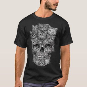 T-shirt Un crâne mais chats squelette de chat Halloween ch
