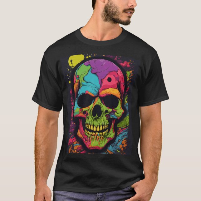 T-shirt Un crâne psychédélique dynamique et épineux (Devant)