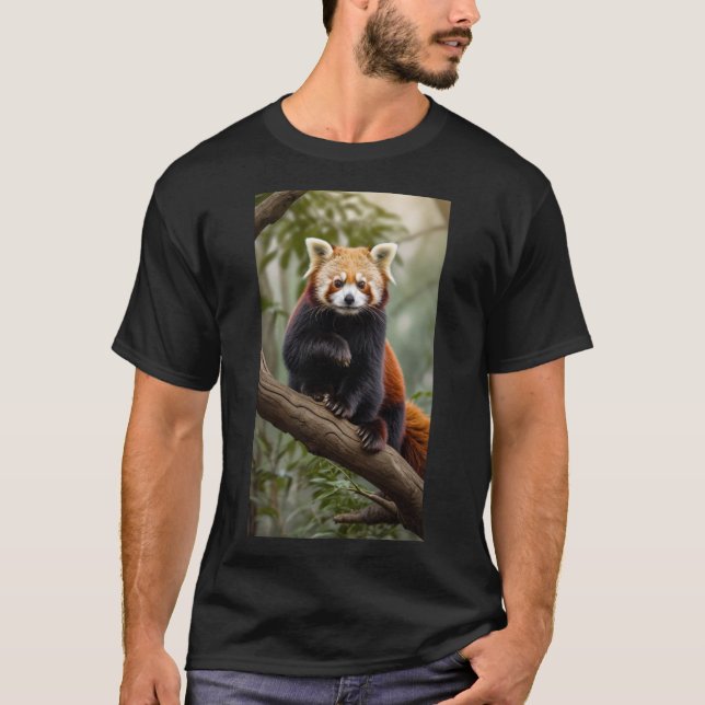T-shirt Un curieux panda rouge assis sur une branche d'arb (Devant)